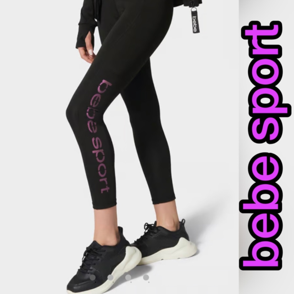 NWT BEBE SPORT LASER CUT LOGO BLACK CAPRI LEGGINGS